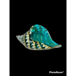 Handmade Glass Conch Shell - Turquoise  Blue and White Blown Glass